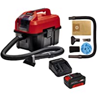 Einhell Aspirador seco-húmedo- Rojo- Negro + Kit cargador con batería (18 V- 3.0 Ah- tiempo de carga de 60 minutos)